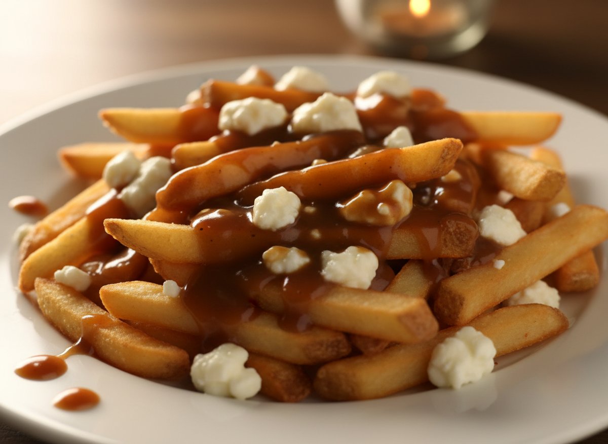 Poutine déjeuner, frites maison, fromage en grains, sauce déjeuner